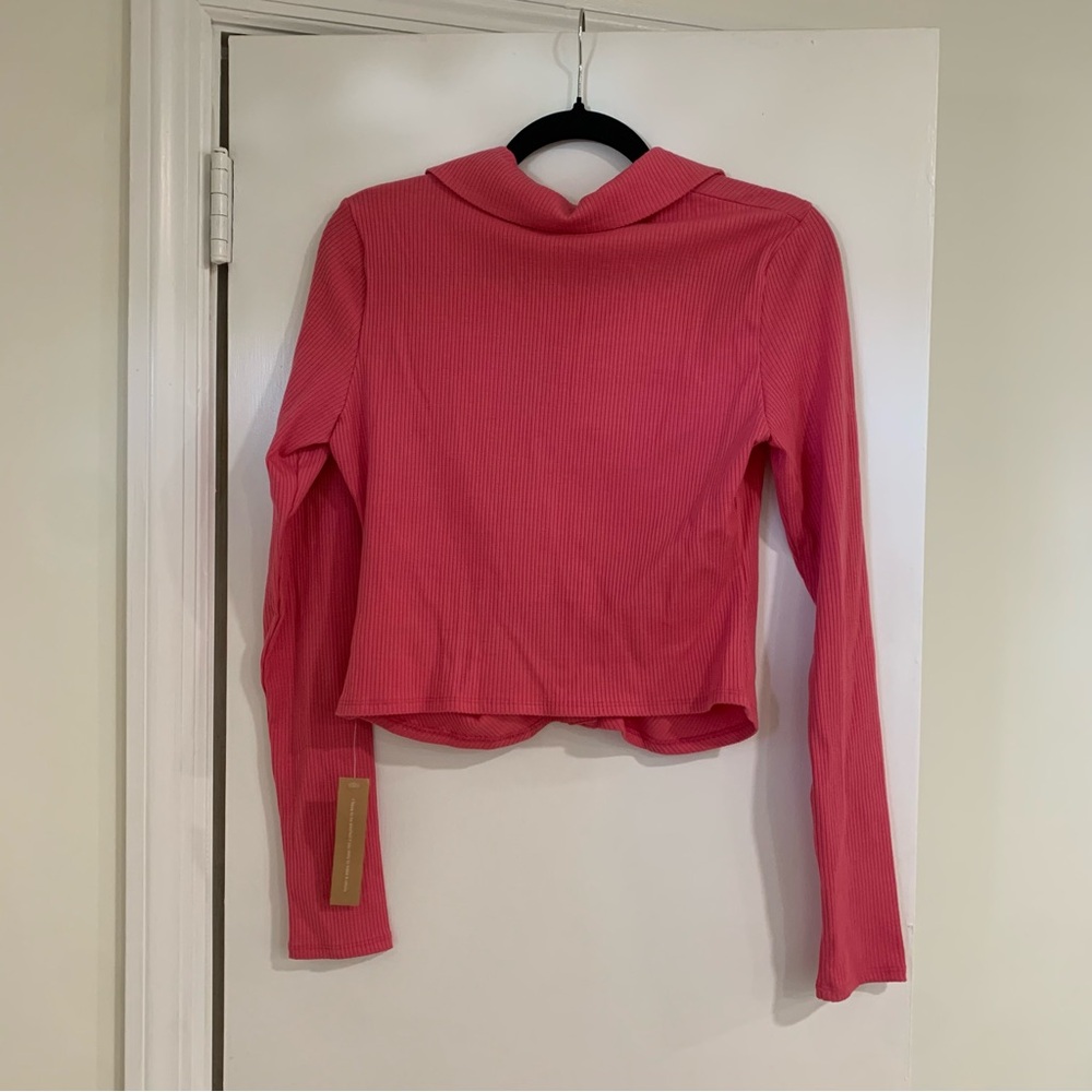Reformation NWT Elin Knit Top Cropped Ribbed Pink Y2K Size XL - Picture 8 of 12